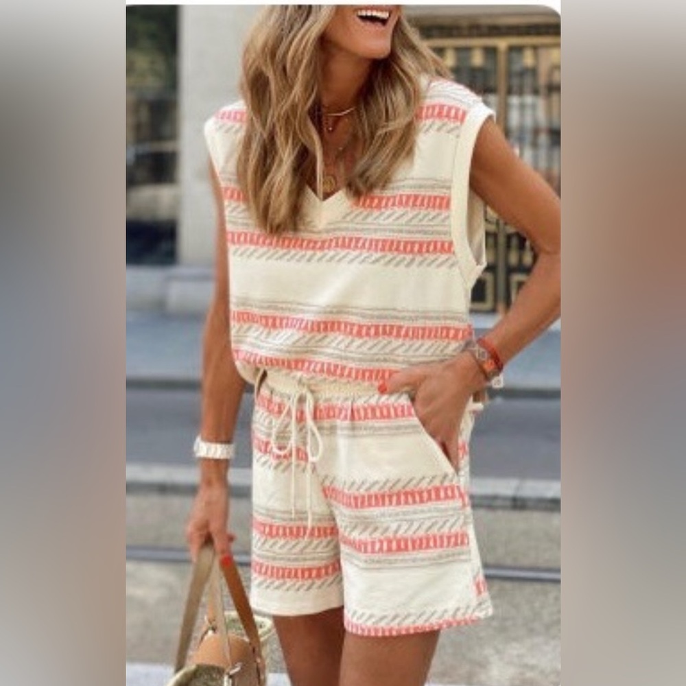 Striped Sleeveless Top and Shorts Set